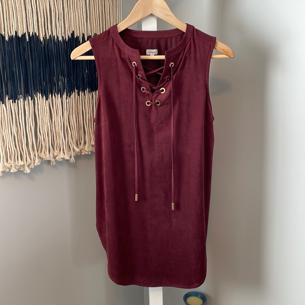 Kismet Faux Suede Top, Raspberry Color, XS